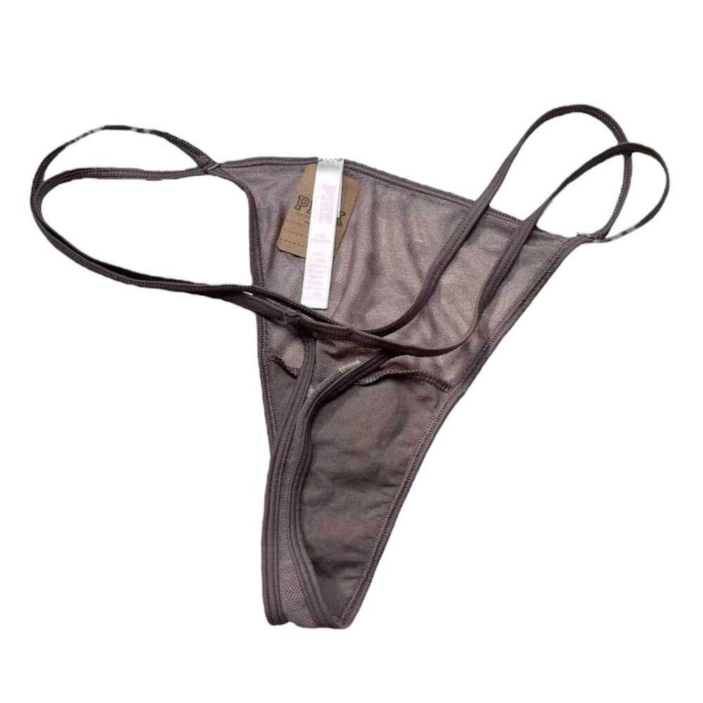 Victoria’s Secret Dot Mesh Thong Panty Iced Coffee Size Large - Picture 2 of 2
